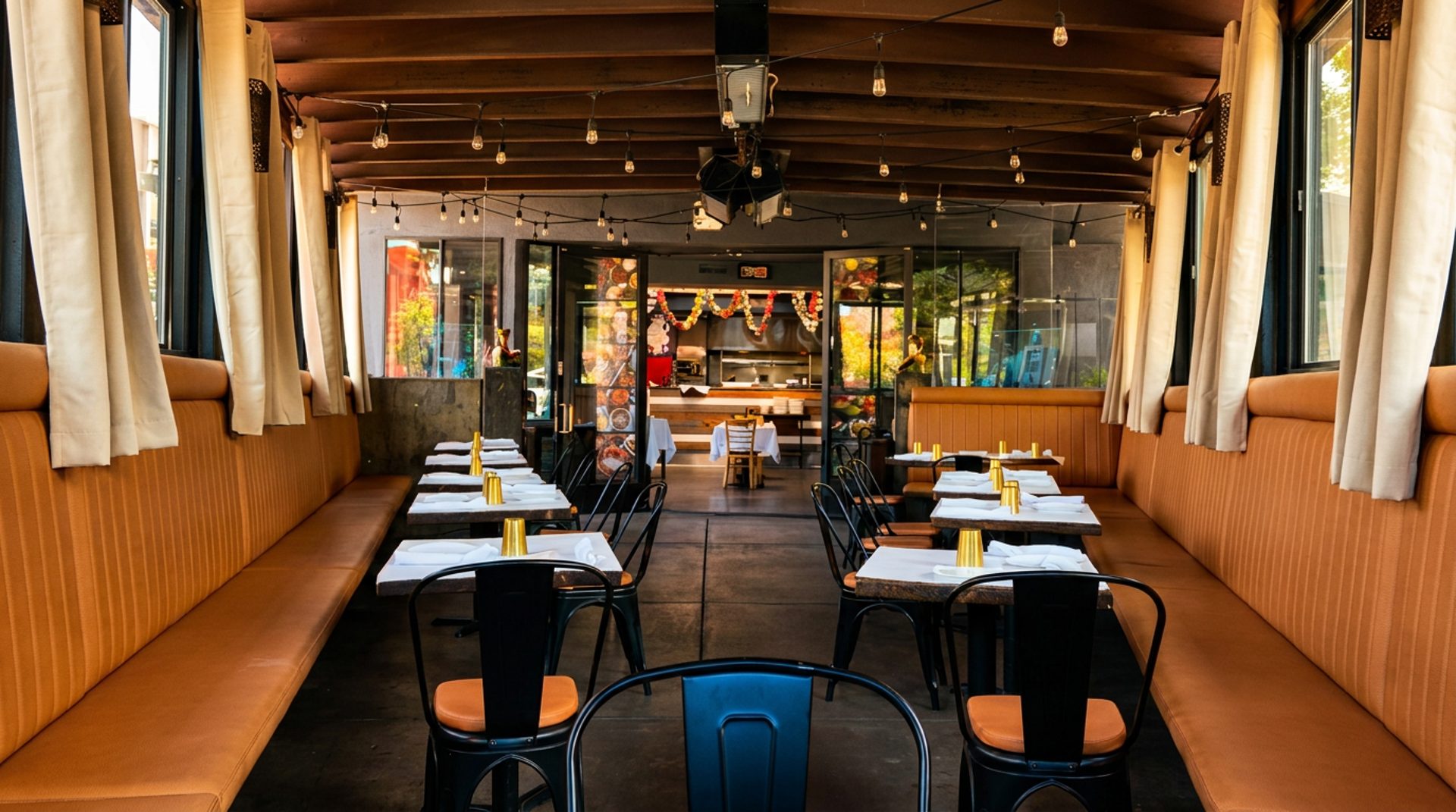 The covered patio on College Avenue